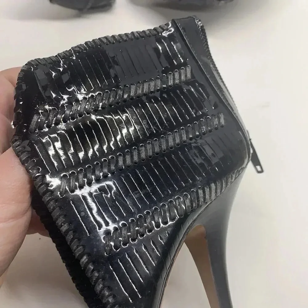 Givenchy High Heel Shoes Patent Leather Textured Open Toe Black Size EU 35 US 5